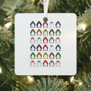 Colourful Penguin Pattern Cute Kawaii Holiday Metal Tree Decoration