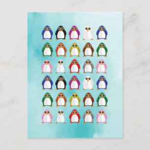 Colourful Penguin Pattern – Playful Rainbow Animal Postcard