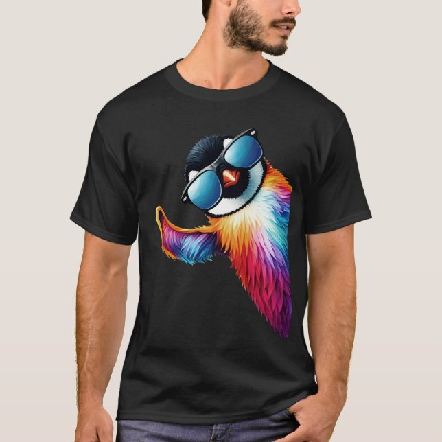 Colourful Penguin With Sunglasses Say Hi Funny T-Shirt (Front)