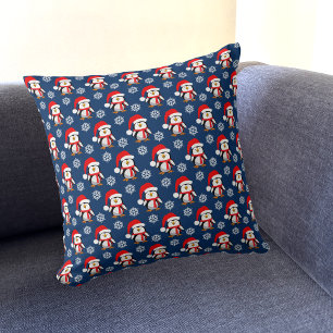 Colourful penguins and snowflakes Christmas patter Cushion