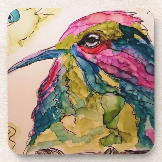 Colourful Pensive Bird Coaster (Front)