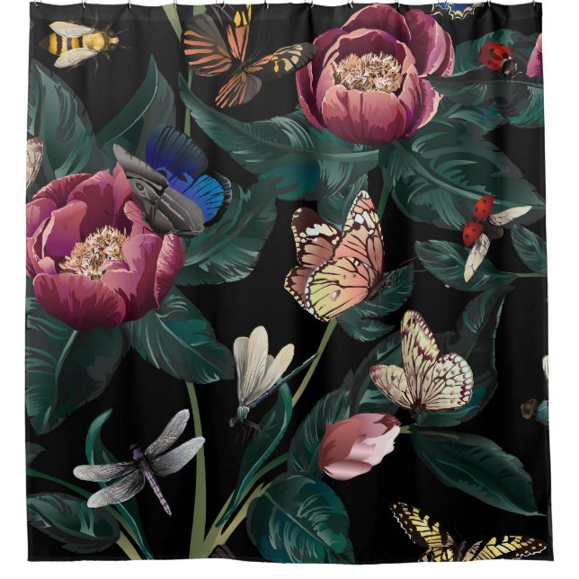 Colourful peonies: big flower pattern. shower curtain (Front)