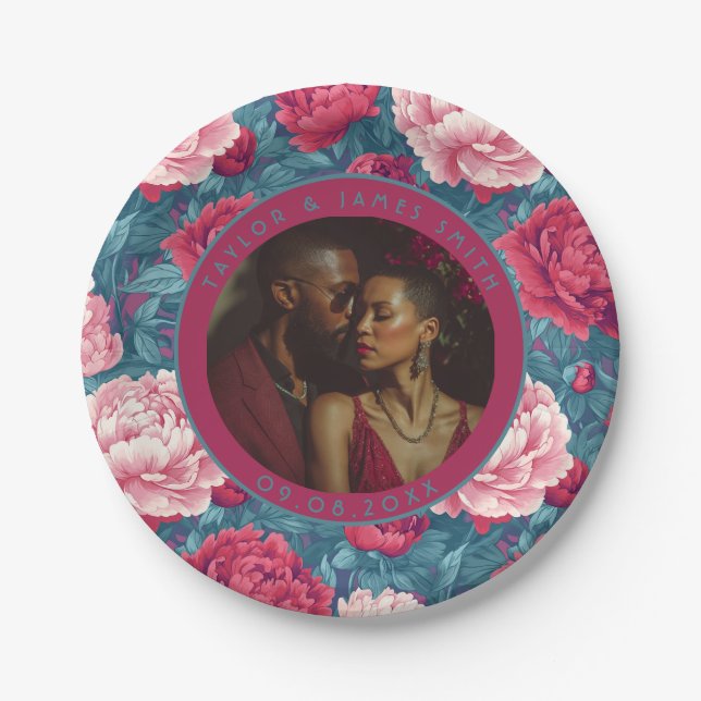 Colourful Peonies Plates For Bachelorette Party (Front)