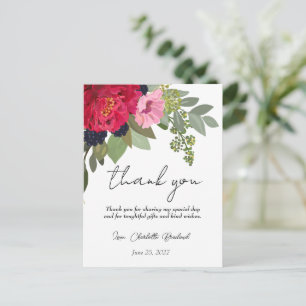 Colourful Peony Floral Bridal Shower Thank You Postcard