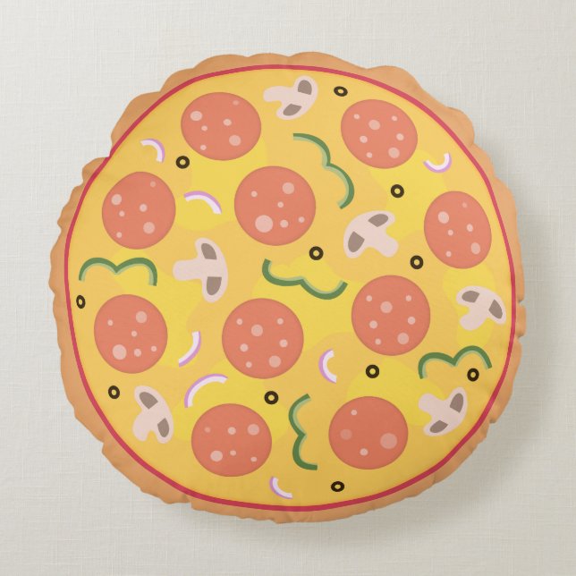 Colourful Pepperoni Pizza Lovers Round Cushion (Front)