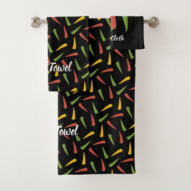 Colourful Peppers Pattern Bath Towel Set (Insitu)