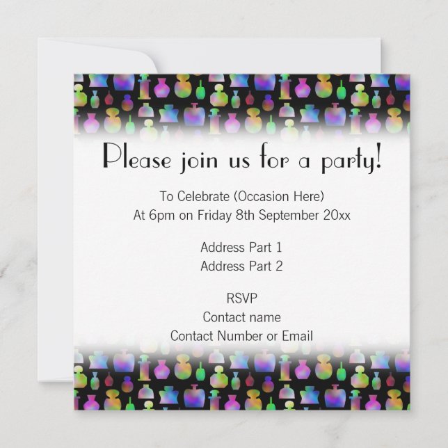 Colourful Perfume Bottles Pattern. Invitation (Front)