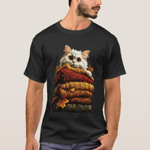 Colourful Persian Cat Resting with Fall Leaves Cos T-Shirt