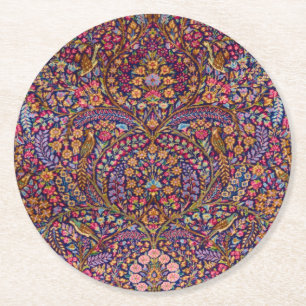 Colourful Persian Rug Pattern Round Paper Coaster