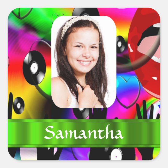 Colourful personalised abstract photo template square sticker (Front)