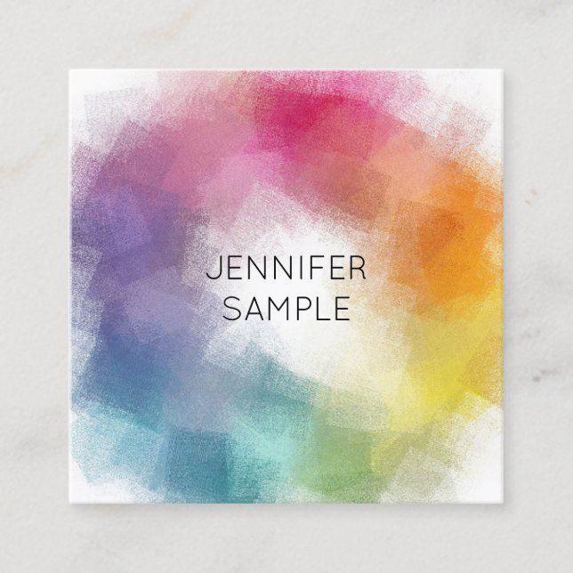 Colourful Personalised Abstract Template Elegant Square Business Card (Front)