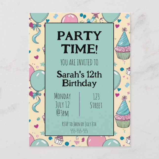 Colourful Personalised birthday invitation Postcard (Front)