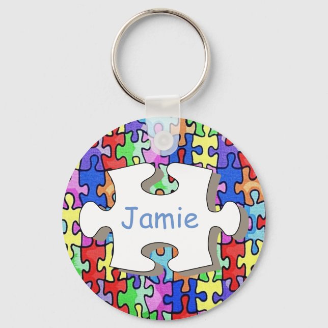 Colourful Personalised Jigsaw Piece Pattern Key Ring (Front)