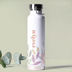Colourful Personalised Leafy Name Water Bottle