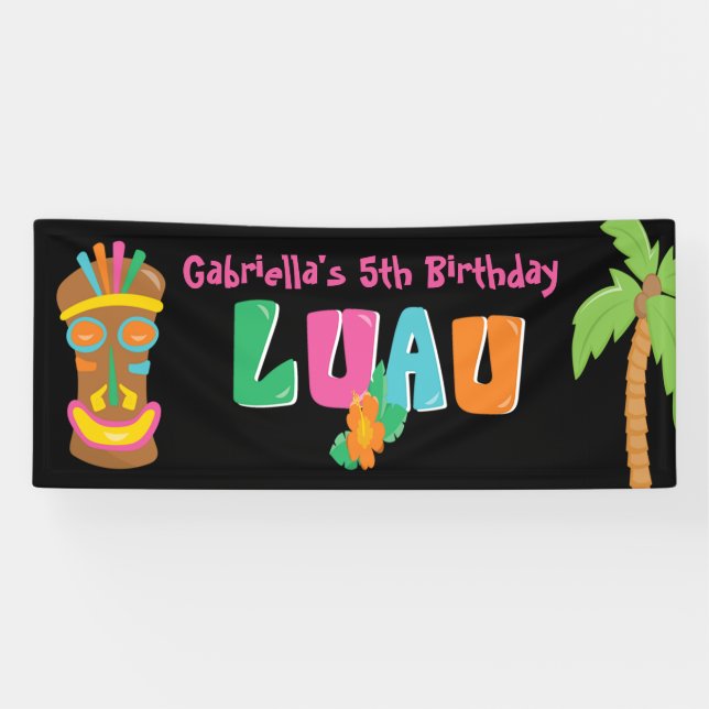 Colourful Personalised Luau Party Tiki Banner (Horizontal)