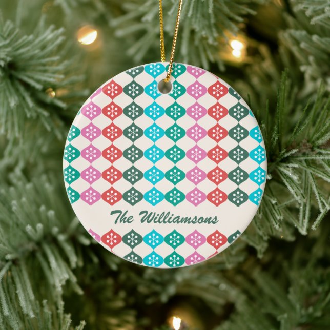 Colourful Personalised Modern Snowflake Family Nam Ceramic Ornament (Tree)