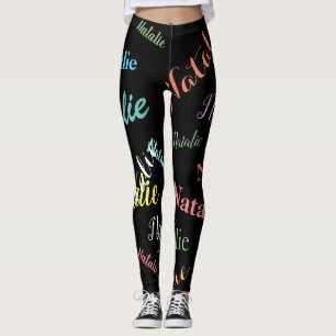 Colourful Personalised Name Typography Pattern Leggings