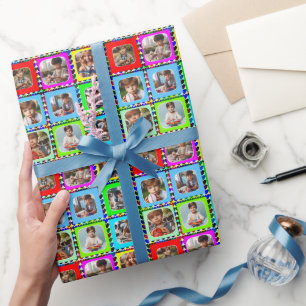 Colourful Personalised Nine Photos, Hearts Pattern Wrapping Paper