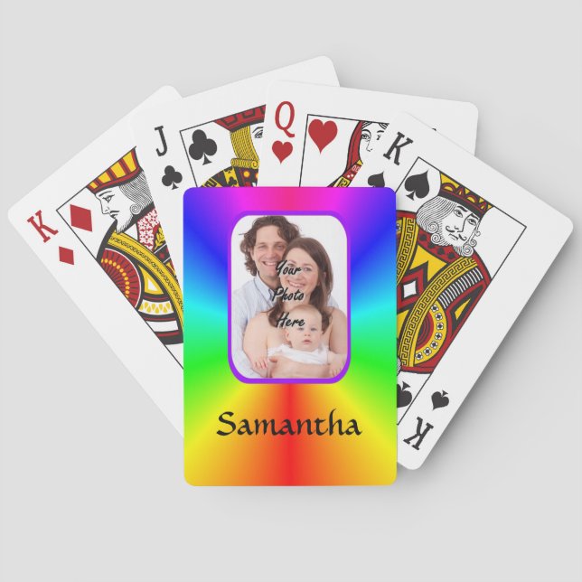 Colourful personalised photo background playing cards (Back)