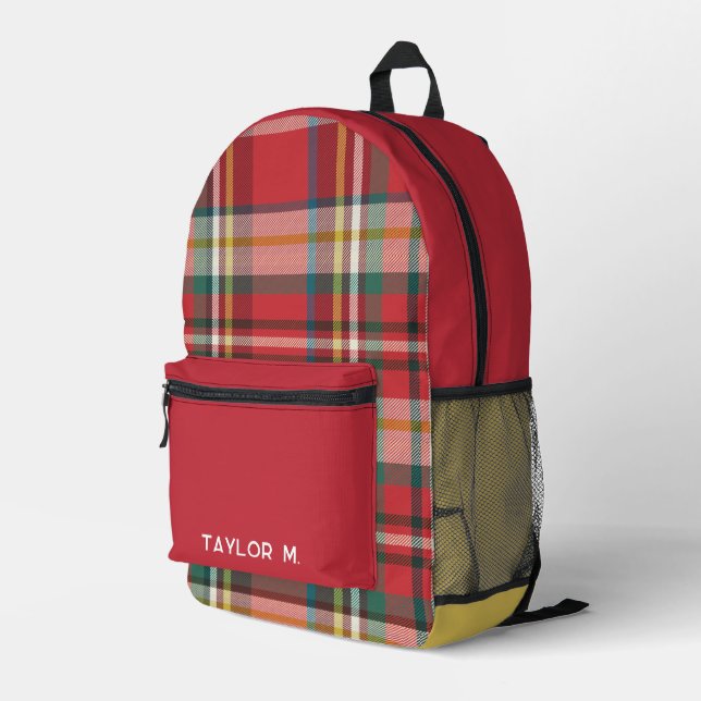 Colourful Personalised Plaid Classic Monogram Printed Backpack (Back Corner Right)