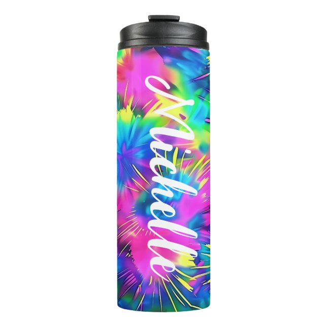 Colourful Personalised Tie Dye Thermal Tumbler (Front)