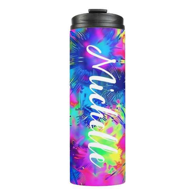 Colourful Personalised Tie Dye Thermal Tumbler (Front)