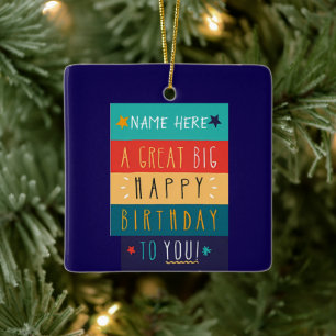 Colourful Personalised Typography Birthday Ceramic Ornament