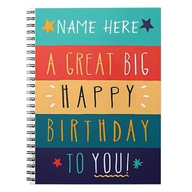 Colourful Personalised Typography Birthday    Notebook (Front)