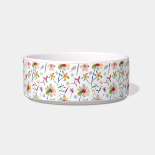 Colourful pet bowl floral watercolor pattern