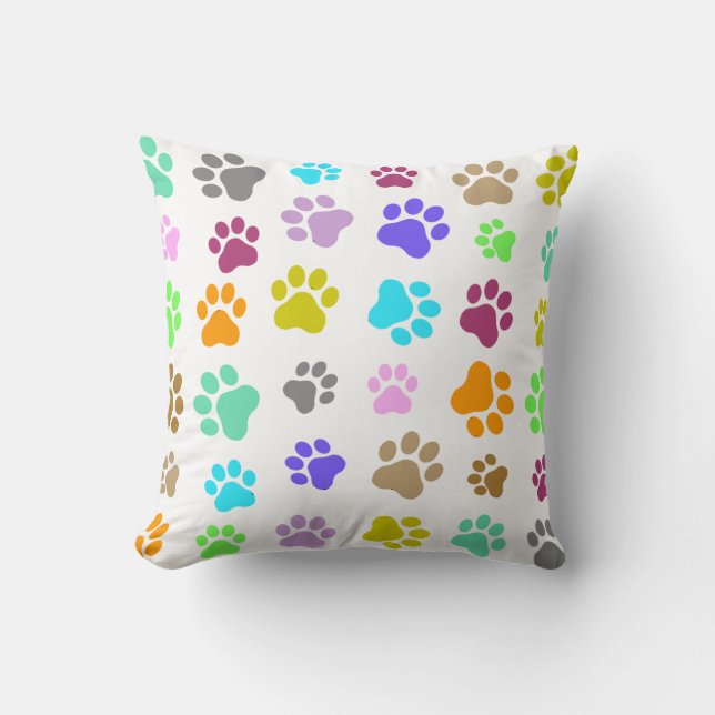 Colourful Pet - Cat or Dog Paw Footprint Pattern  Cushion (Front)