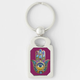 Colourful Petals Leaves Hamsa Sapphire Third Eye Key Ring