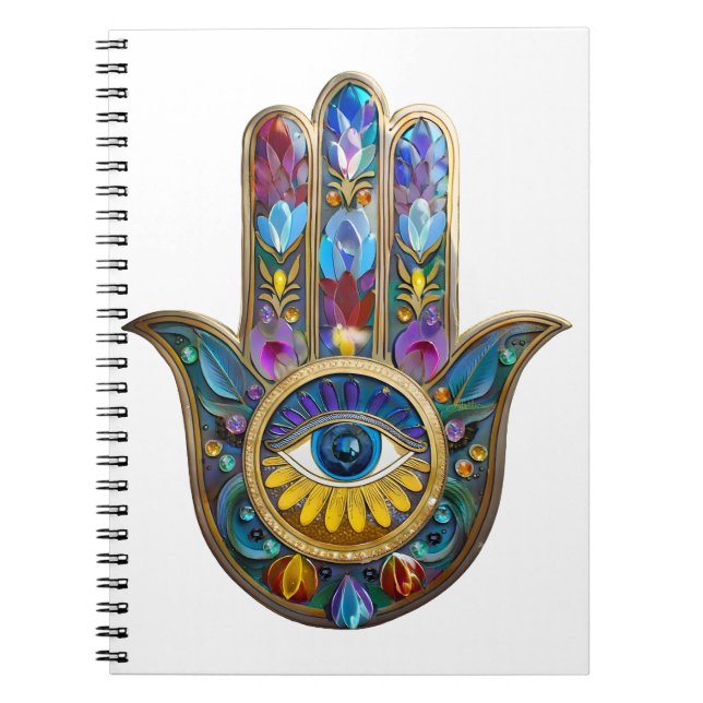 Colourful Petals Leaves Hamsa Sapphire Third Eye Notebook (Front)
