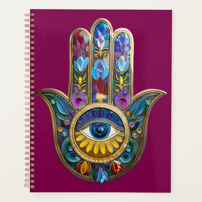 Colourful Petals Leaves Hamsa Sapphire Third Eye Planner (Front)