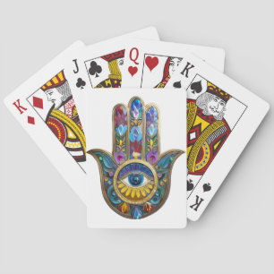Colourful Petals Leaves Hamsa Sapphire Third Eye Playing Cards