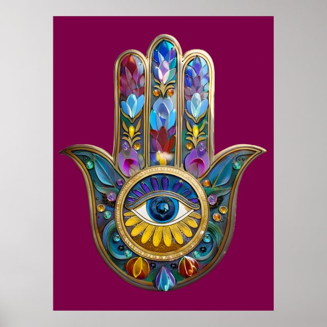 Colourful Petals Leaves Hamsa Sapphire Third Eye Poster (Front)