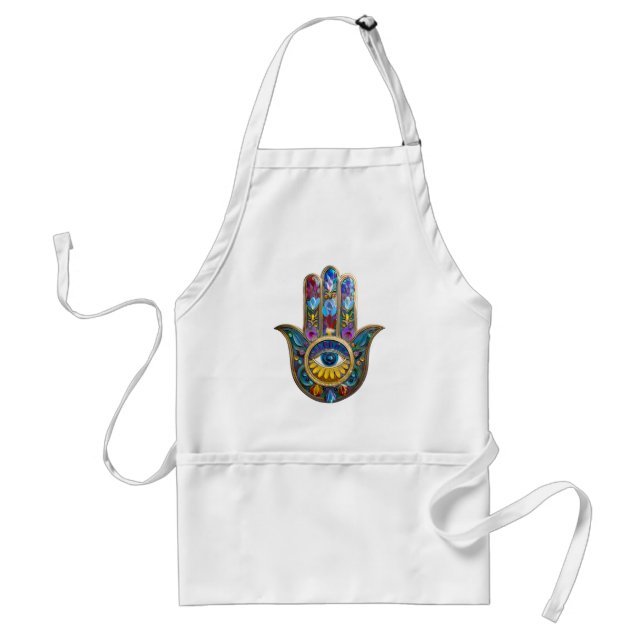 Colourful Petals Leaves Hamsa Sapphire Third Eye Standard Apron (Front)