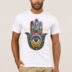Colourful Petals Leaves Hamsa Sapphire Third Eye T-Shirt