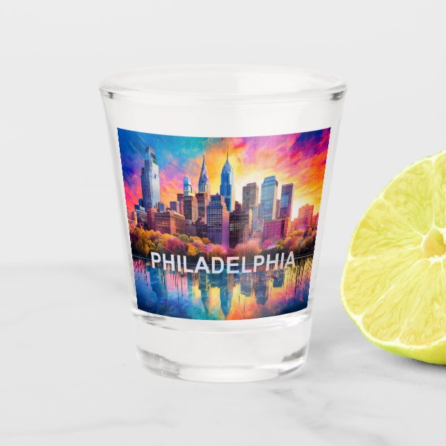 Colourful Philadelphia Skyline Abstract Art Shot Glass (Front)