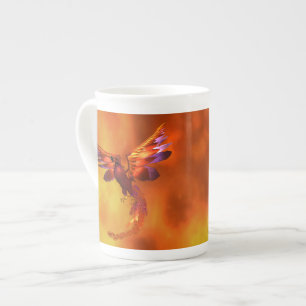 Colourful Phoenix Flying Against a Fiery Backgroun Bone China Mug