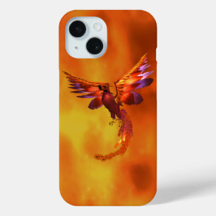Colourful Phoenix Flying Against a Fiery Backgroun iPhone 15 Case
