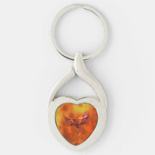 Colourful Phoenix Flying Against a Fiery Backgroun Key Ring