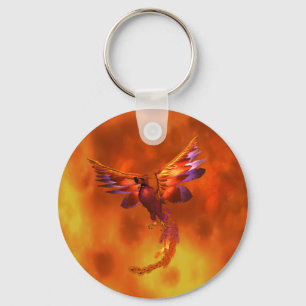 Colourful Phoenix Flying Against a Fiery Backgroun Key Ring