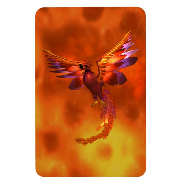 Colourful Phoenix Flying Against a Fiery Backgroun Magnet (Vertical)