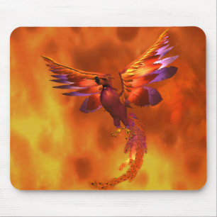 Colourful Phoenix Flying Against a Fiery Backgroun Mouse Pad