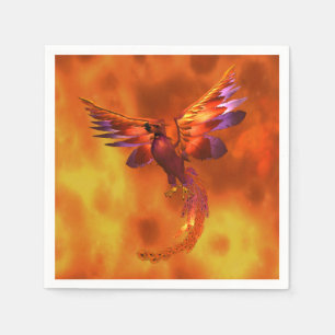 Colourful Phoenix Flying Against a Fiery Backgroun Napkin