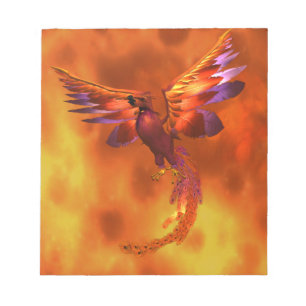 Colourful Phoenix Flying Against a Fiery Backgroun Notepad
