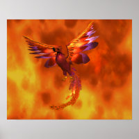 Colourful Phoenix Flying Against a Fiery Backgroun