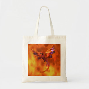 Colourful Phoenix Flying Against a Fiery Backgroun Tote Bag
