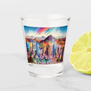 Colourful Phoenix Skyline Abstract Art Shot Glass