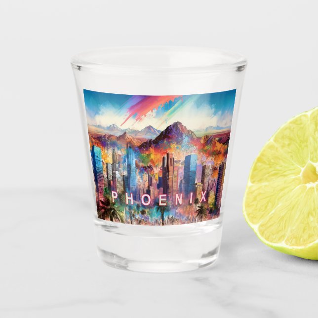 Colourful Phoenix Skyline Abstract Art Shot Glass (Front)